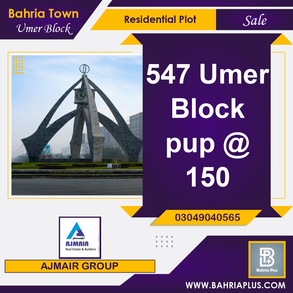 8 Marla Residential Plot for Sale in Sector B - Umer Block -  Bahria Town, Lahore - (BP-366397)