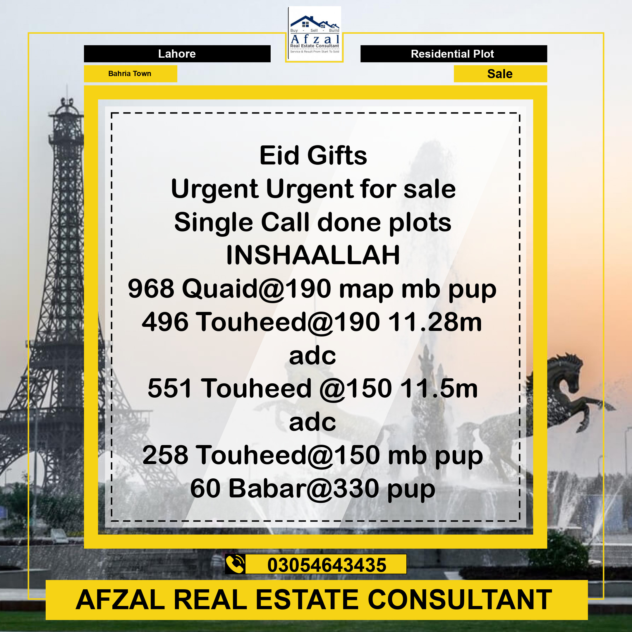 Residential Plot for Sale in Bahria Town, Lahore - (BP-366463)