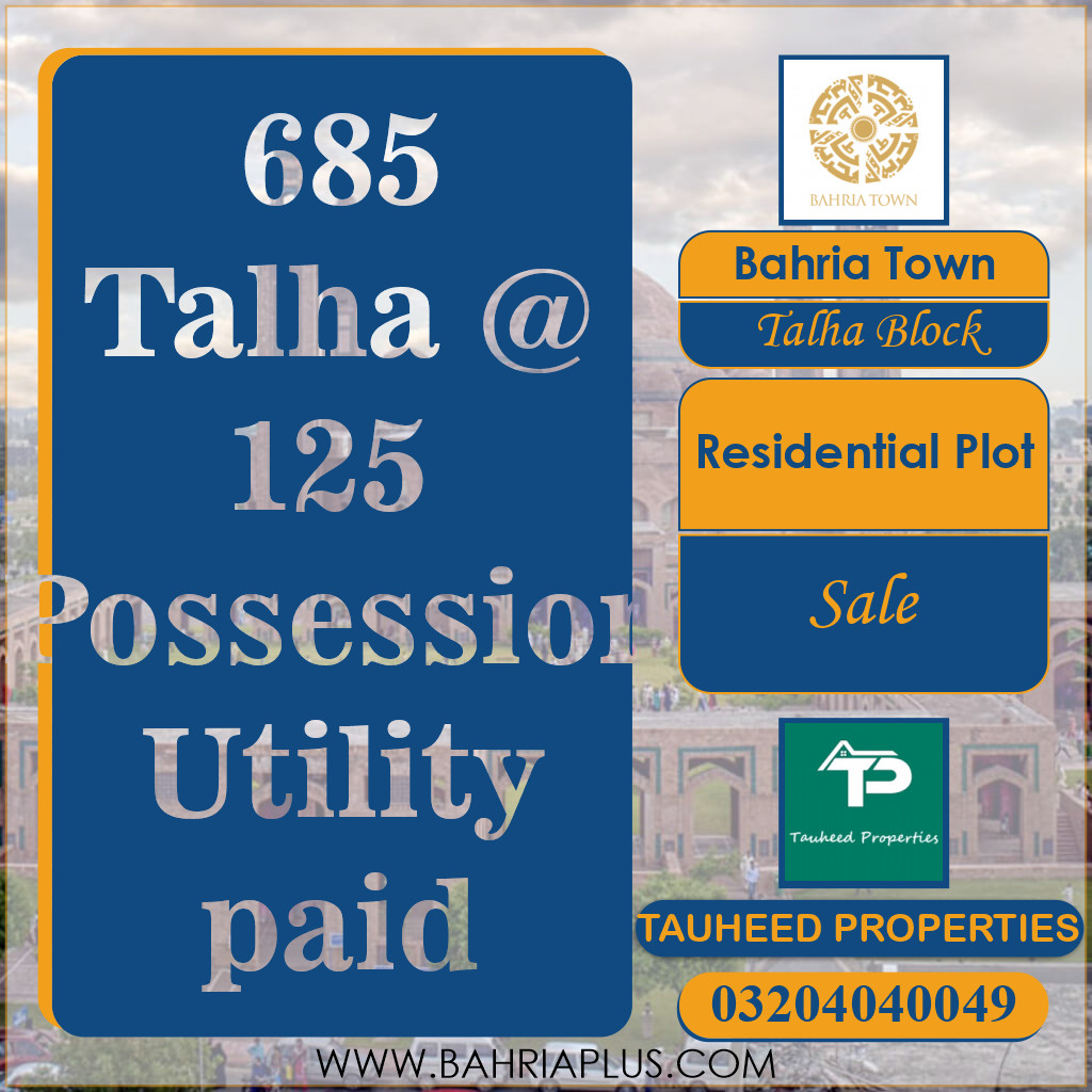 10 Marla Residential Plot for Sale in Sector F - Talha Block -  Bahria Town, Lahore - (BP-366581)