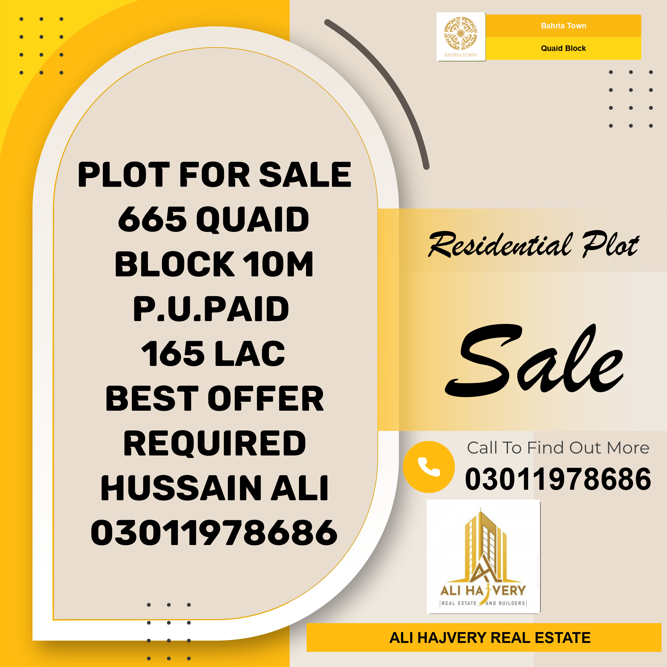 10 Marla Residential Plot for Sale in Sector E - Quaid Block -  Bahria Town, Lahore - (BP-366706)
