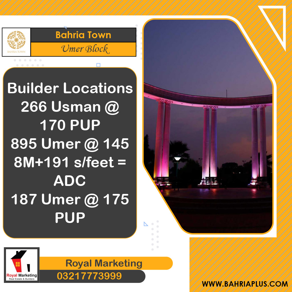9 Marla Residential Plot for Sale in Sector B - Umer Block -  Bahria Town, Lahore - (BP-366725)