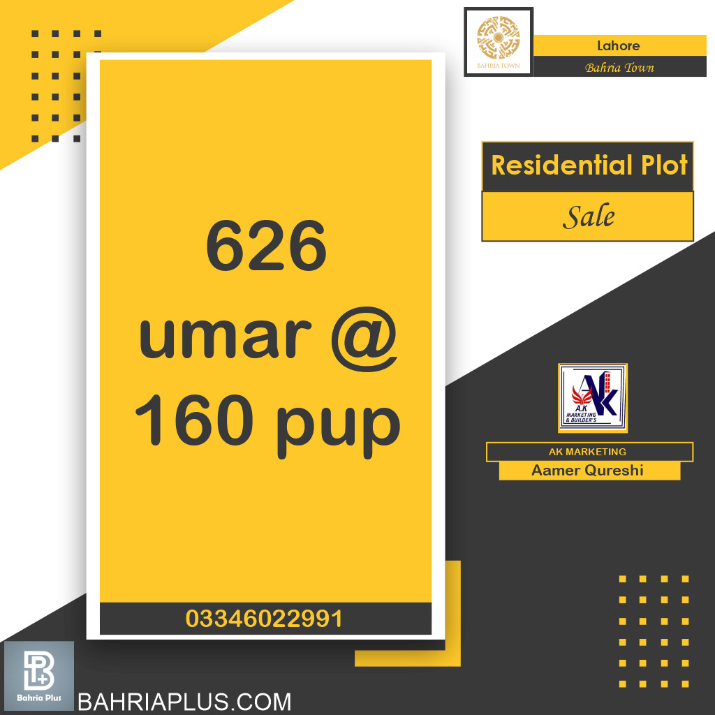 8 Marla Residential Plot for Sale in Bahria Town, Lahore - (BP-367120)