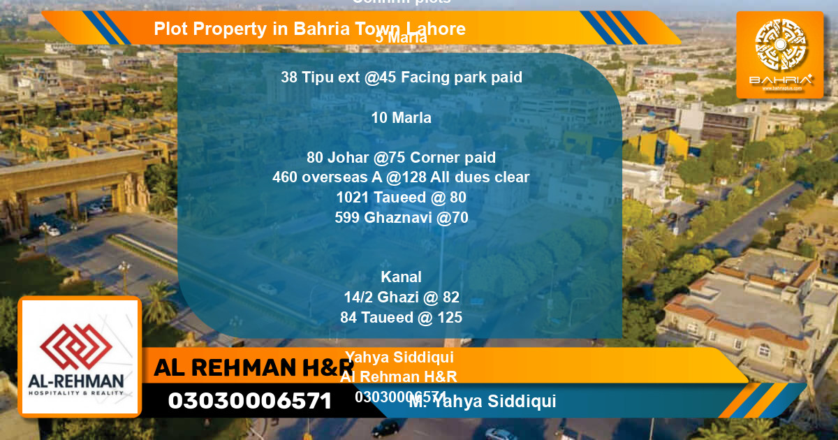 Residential Plot for Sale in Bahria Town, Lahore - (BP-36719)
