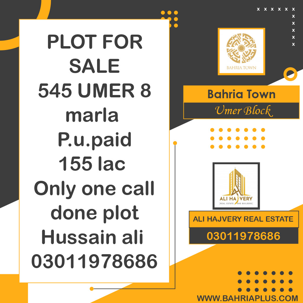 8 Marla Residential Plot for Sale in Sector B - Umer Block -  Bahria Town, Lahore - (BP-367253)