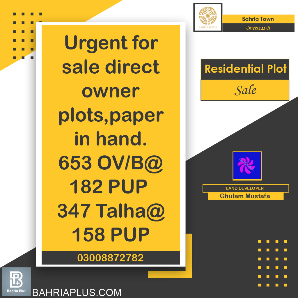 10 Marla Residential Plot for Sale in Overseas B -  Bahria Town, Lahore - (BP-367299)