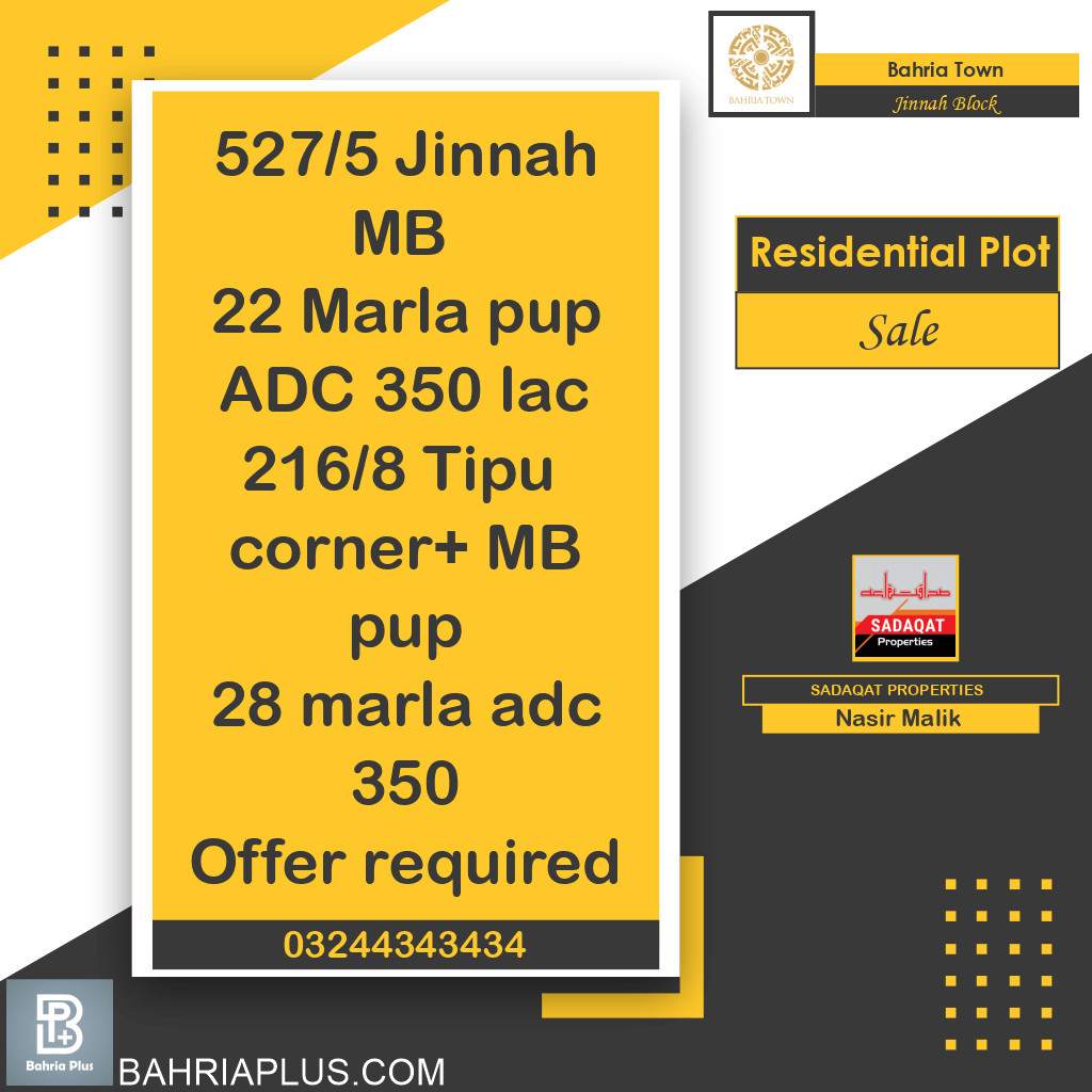 22 Marla Residential Plot for Sale in Sector E - Jinnah Block -  Bahria Town, Lahore - (BP-367352)