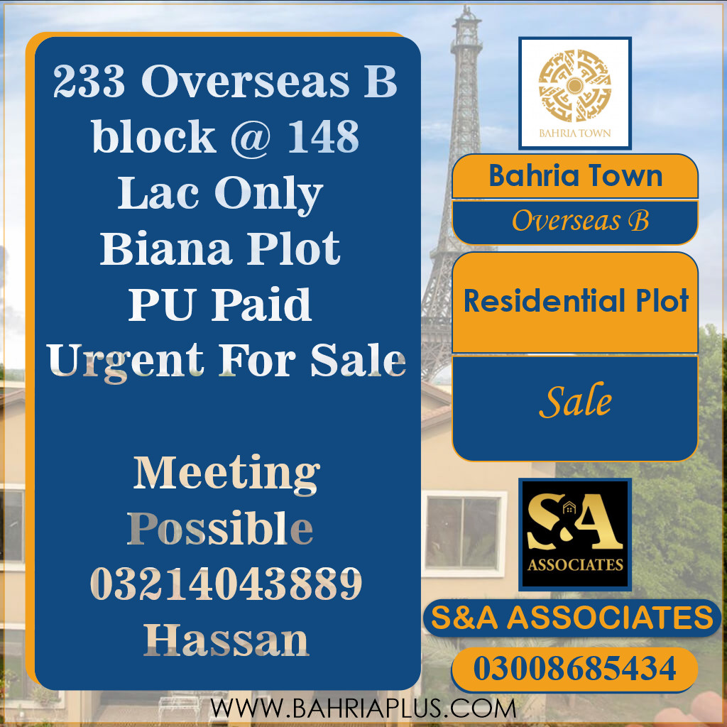 10 Marla Residential Plot for Sale in Overseas B -  Bahria Town, Lahore - (BP-367460)