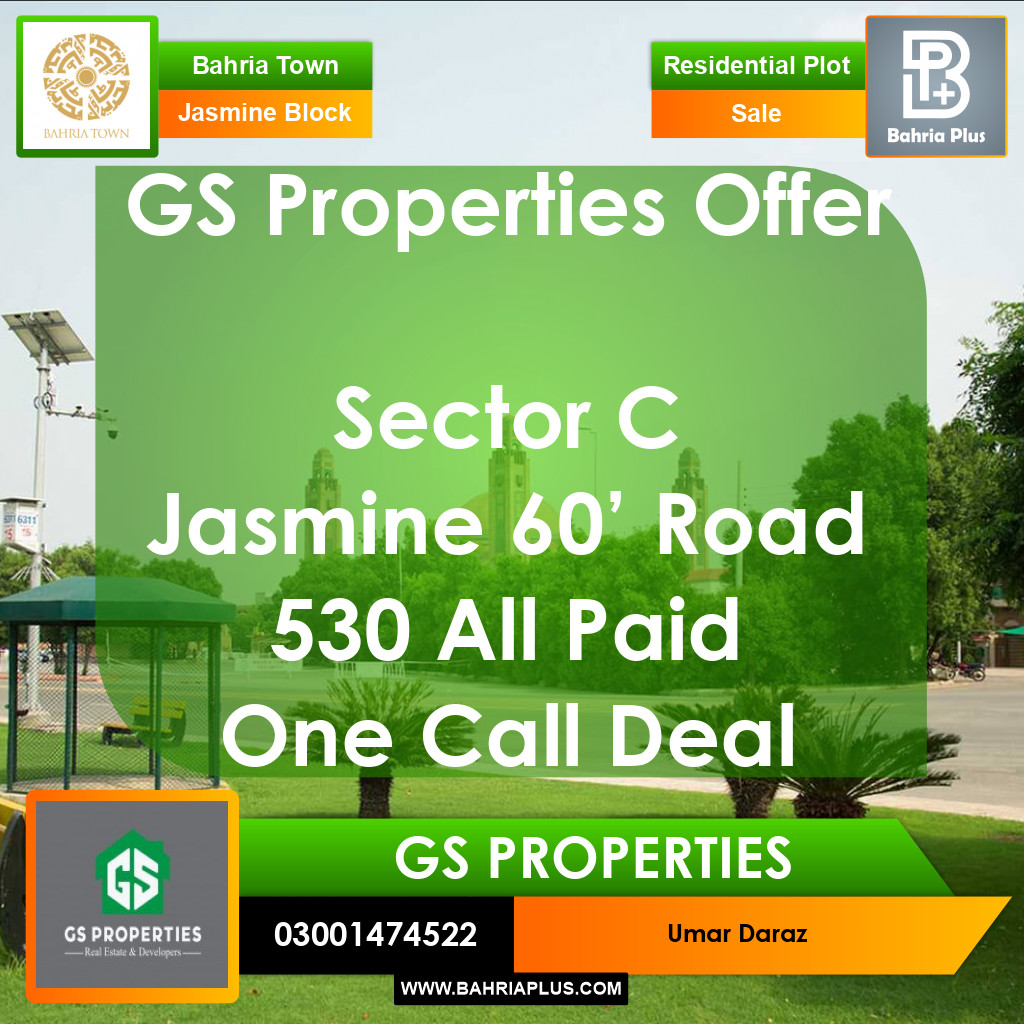 20 Marla Residential Plot for Sale in Sector C - Jasmine Block -  Bahria Town, Lahore - (BP-367497)