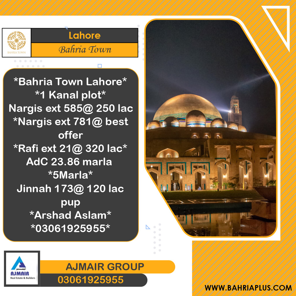 Residential Plot for Sale in Bahria Town, Lahore - (BP-367545)