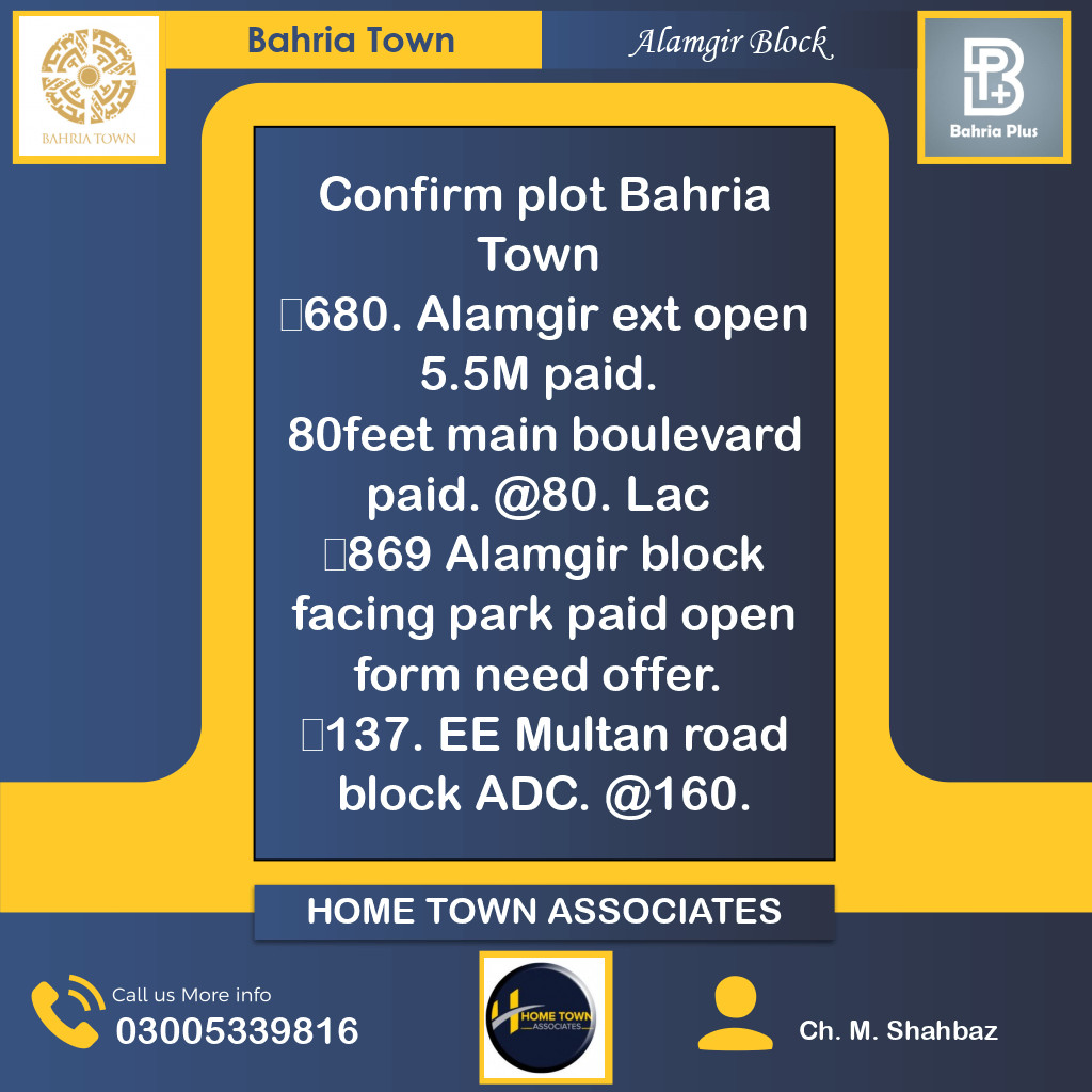 5 Marla Residential Plot for Sale in Sector F - Alamgir Block -  Bahria Town, Lahore - (BP-367555)