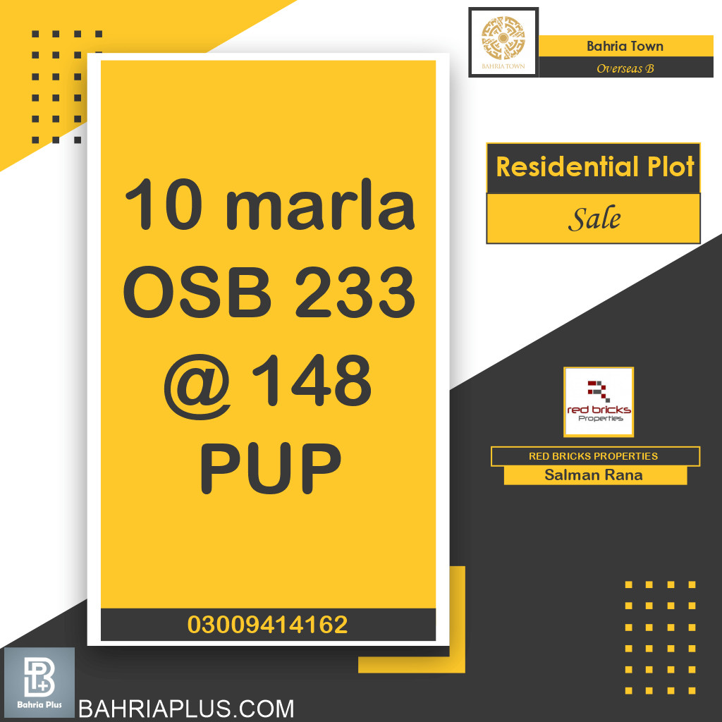 10 Marla Residential Plot for Sale in Overseas B -  Bahria Town, Lahore - (BP-367726)