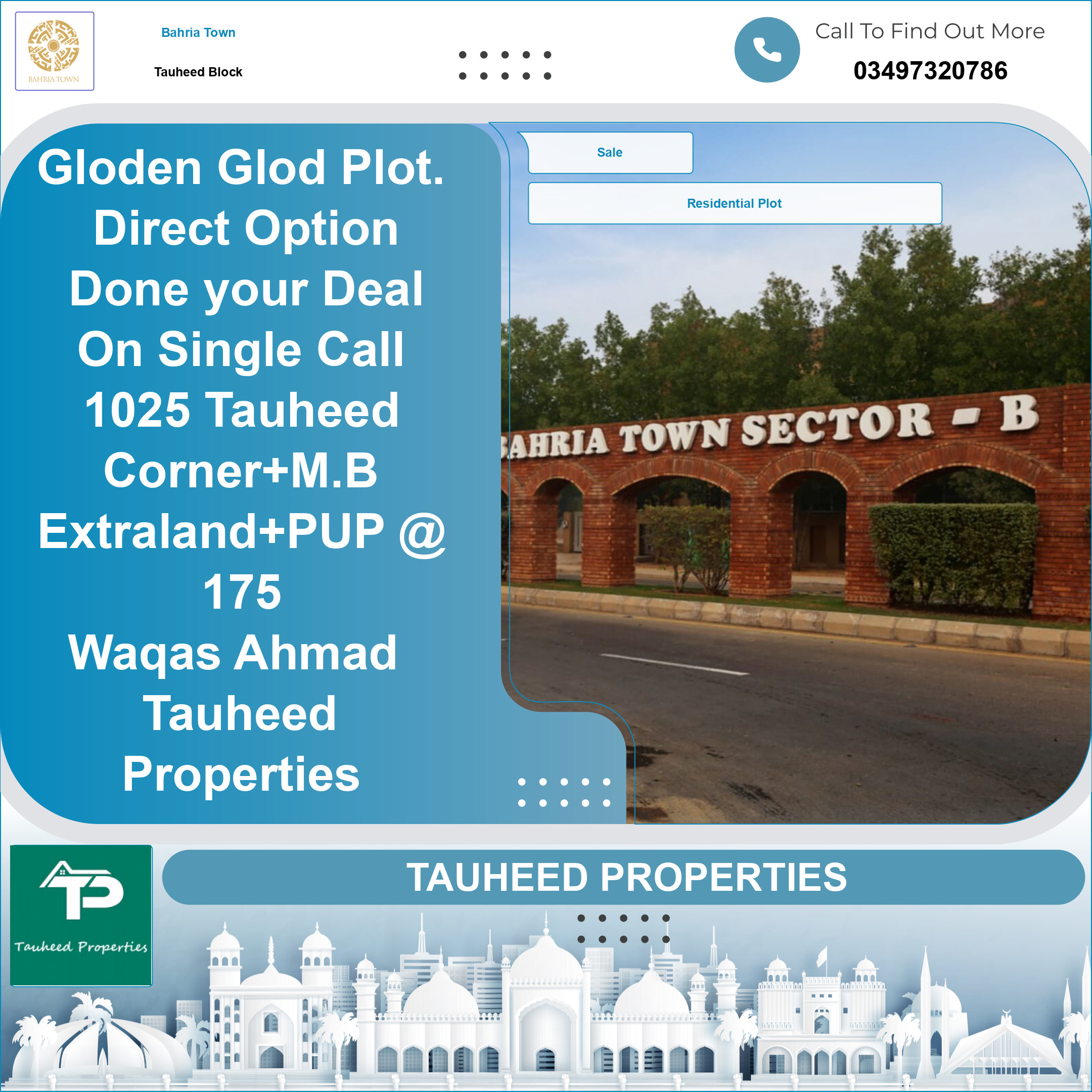 11 Marla Residential Plot for Sale in Sector F - Tauheed Block -  Bahria Town, Lahore - (BP-367761)