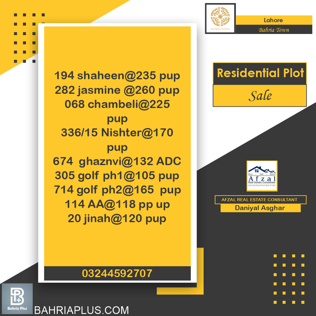 10 Marla Residential Plot for Sale in Bahria Town, Lahore - (BP-367857)