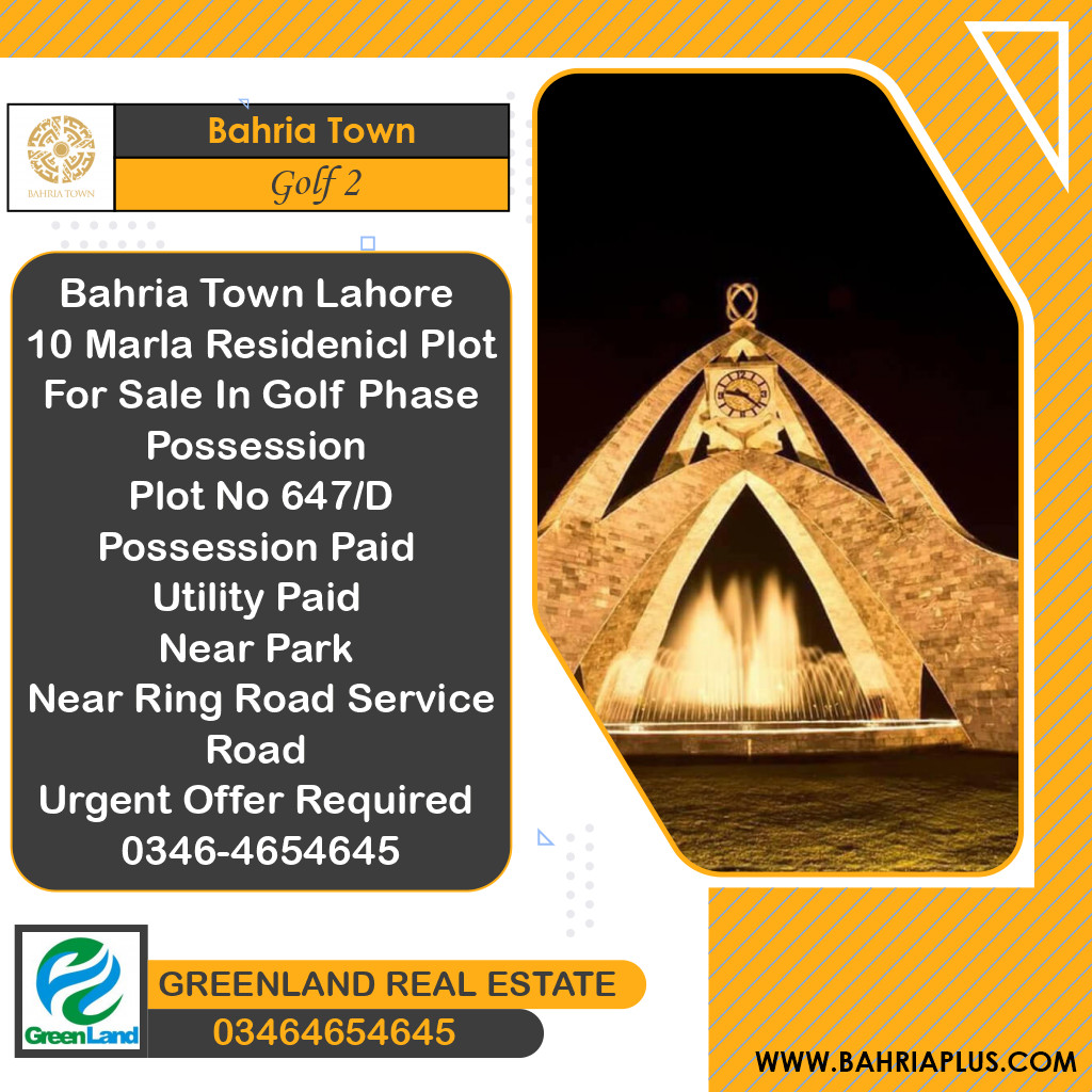 10 Marla Residential Plot for Sale in Golf Phase 2 -  Bahria Town, Lahore - (BP-367970)