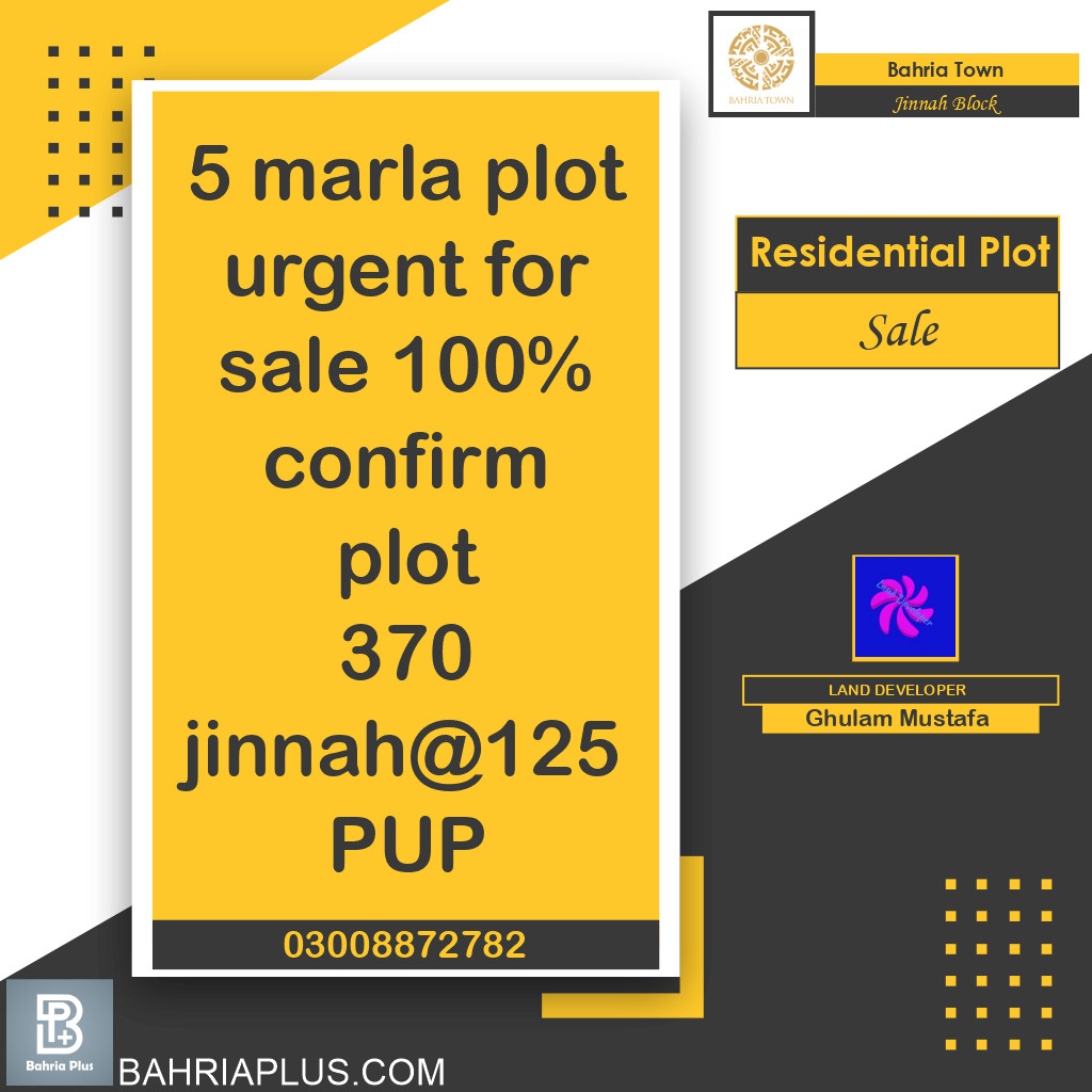 5 Marla Residential Plot for Sale in Sector E - Jinnah Block -  Bahria Town, Lahore - (BP-367972)