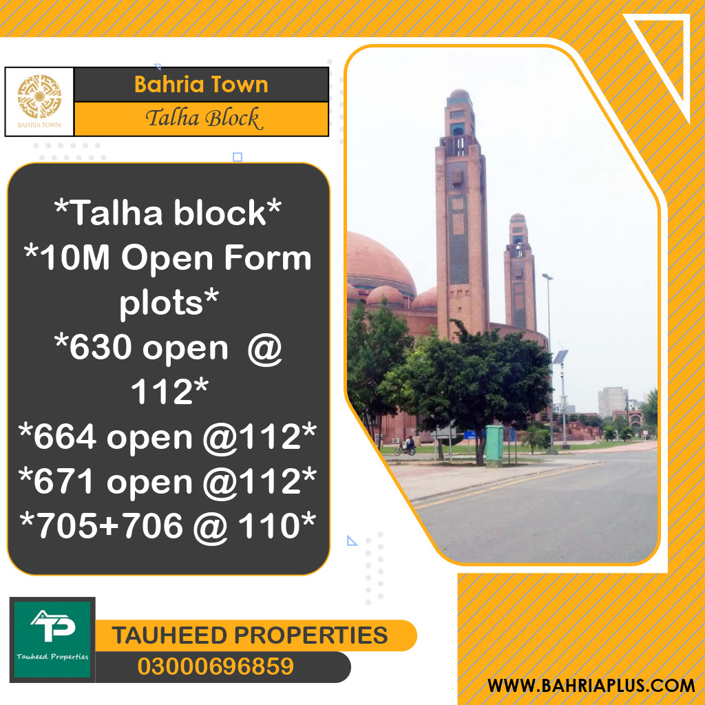 10 Marla Residential Plot for Sale in Sector F - Talha Block -  Bahria Town, Lahore - (BP-368055)