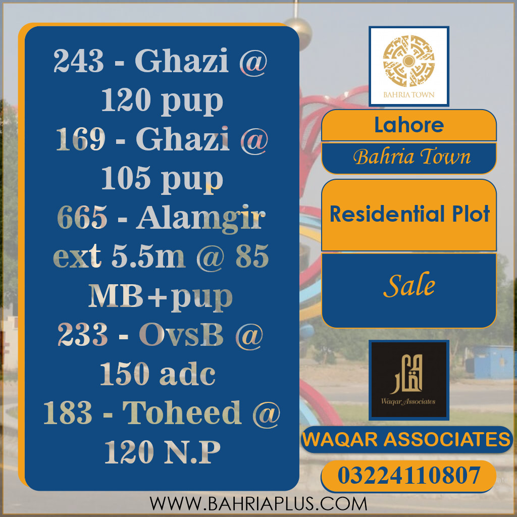 Residential Plot for Sale in Bahria Town, Lahore - (BP-368082)