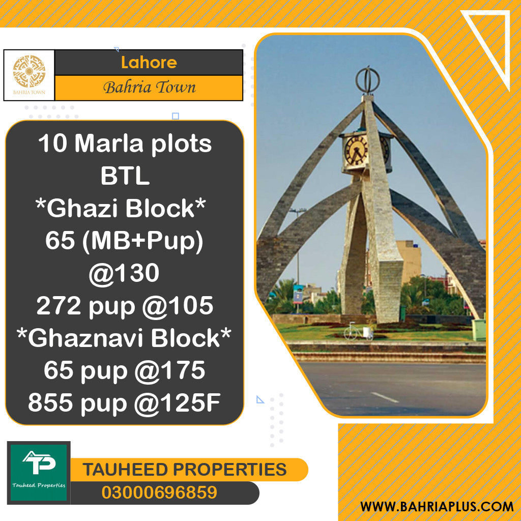 10 Marla Residential Plot for Sale in Bahria Town, Lahore - (BP-368211)