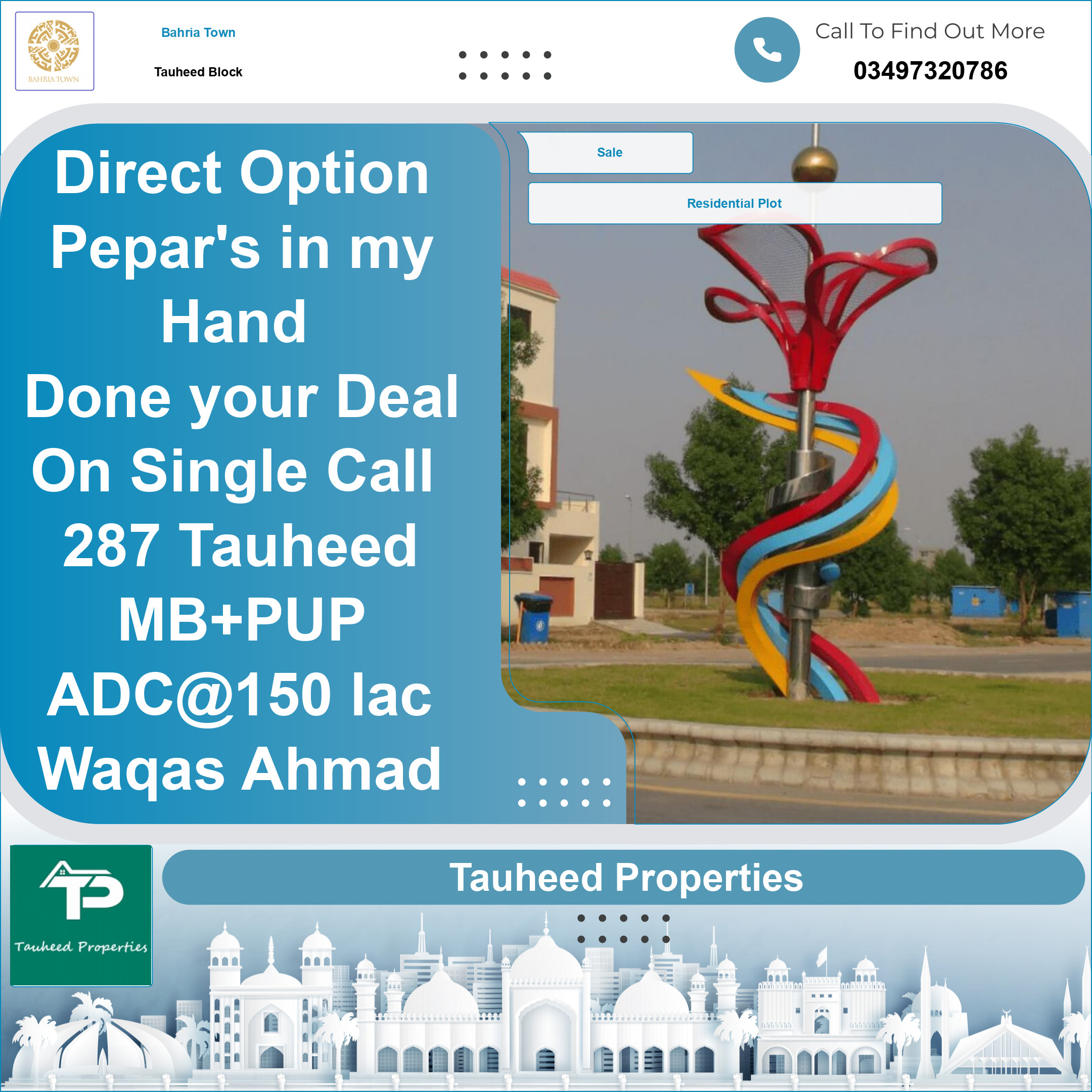 10 Marla Residential Plot for Sale in Sector F - Tauheed Block -  Bahria Town, Lahore - (BP-368239)
