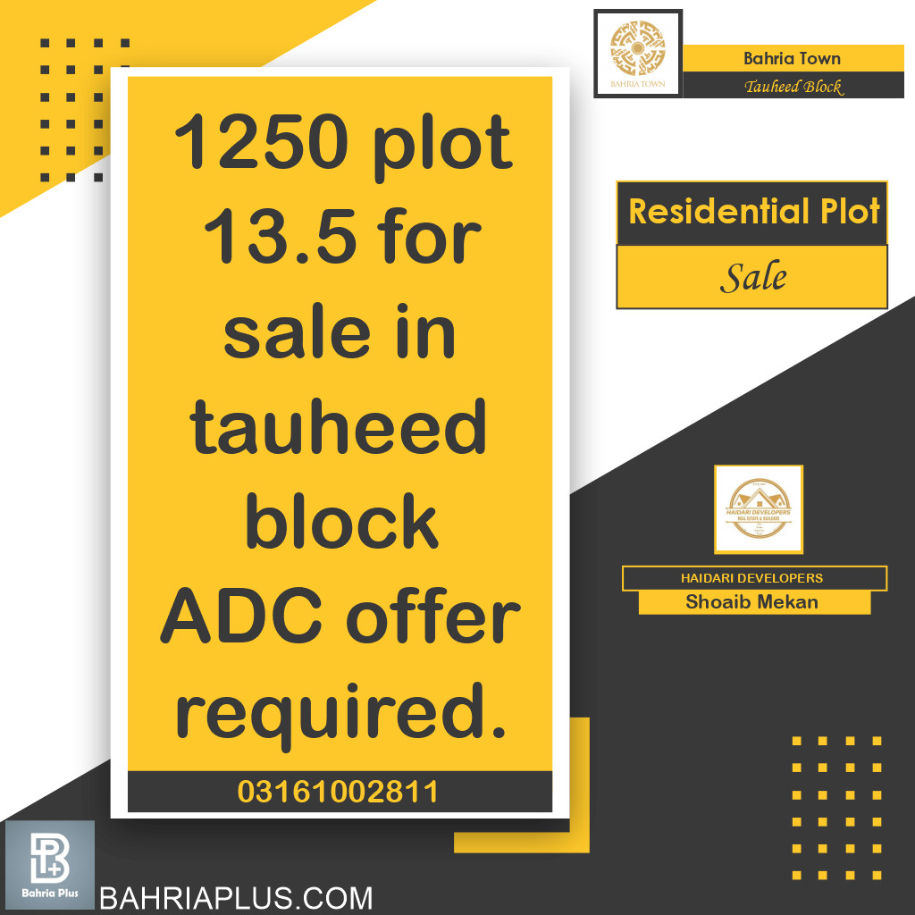 13.5 Marla Residential Plot for Sale in Sector F - Tauheed Block -  Bahria Town, Lahore - (BP-368242)