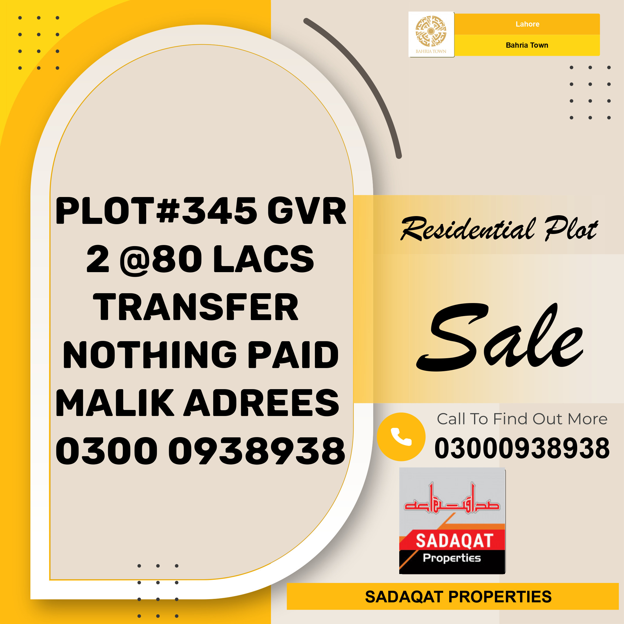 Residential Plot for Sale in Bahria Town, Lahore - (BP-368376)