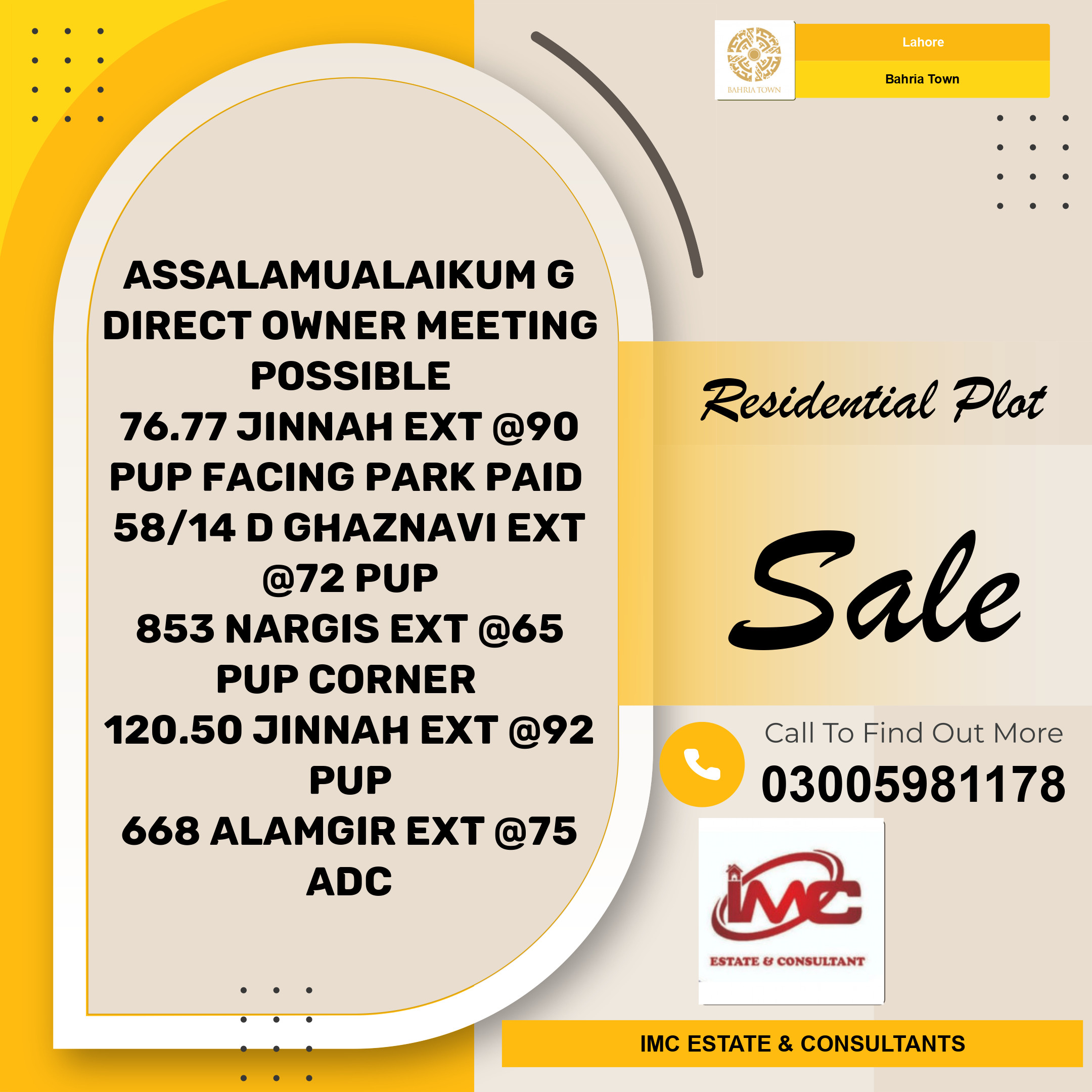 Residential Plot for Sale in Bahria Town, Lahore - (BP-368507)