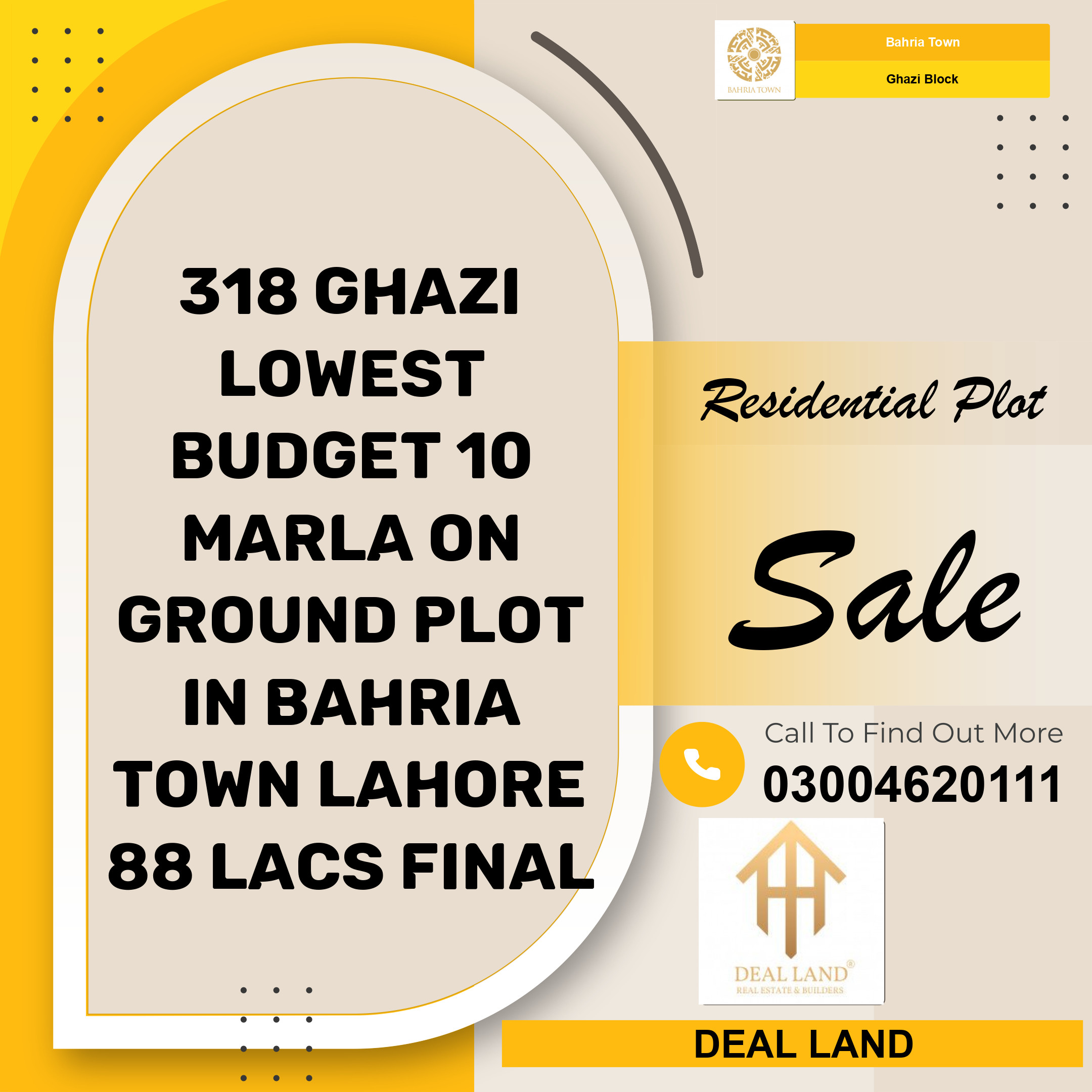 10 Marla Residential Plot for Sale in Sector F - Ghazi Block -  Bahria Town, Lahore - (BP-368526)