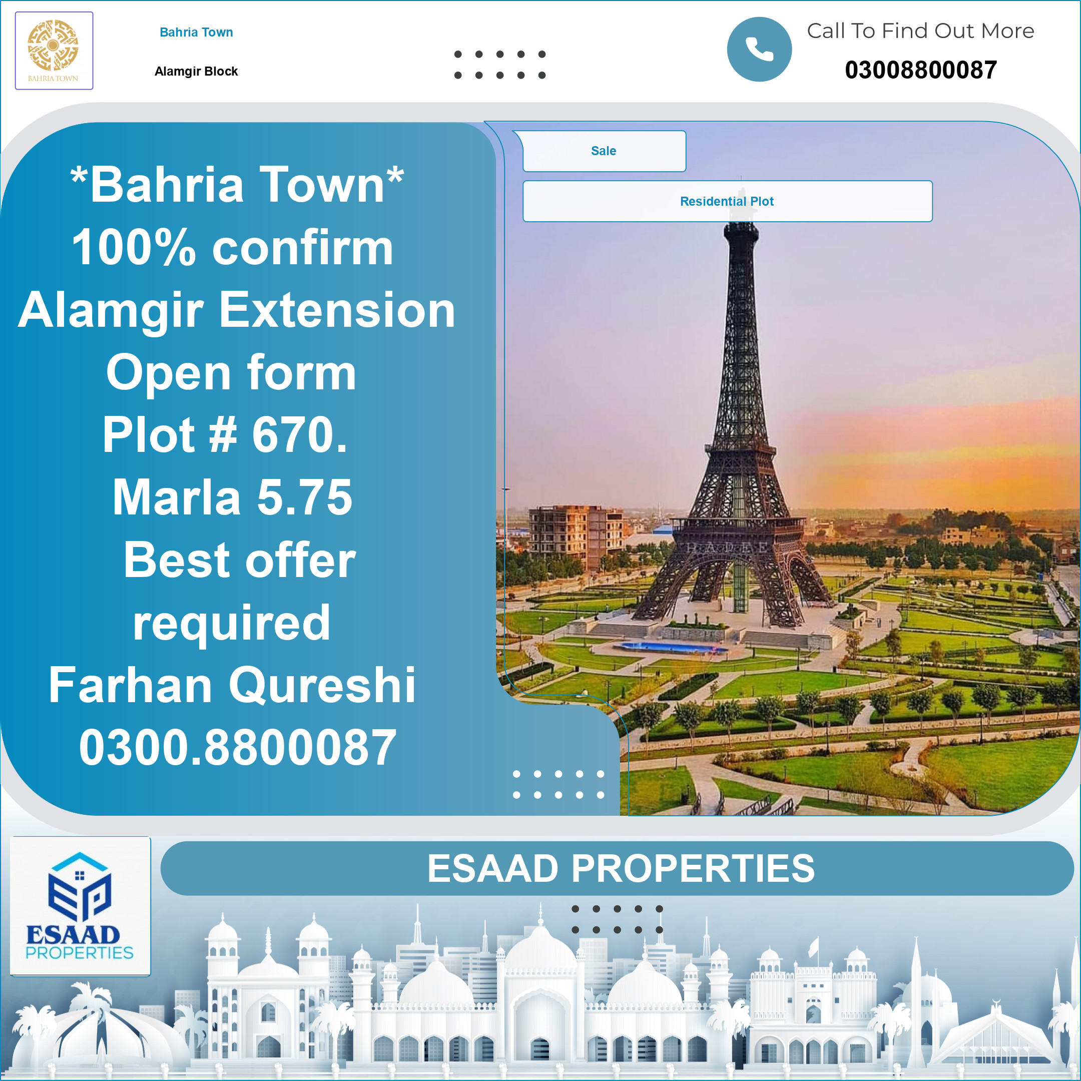5 Marla Residential Plot for Sale in Sector F - Alamgir Block -  Bahria Town, Lahore - (BP-368585)
