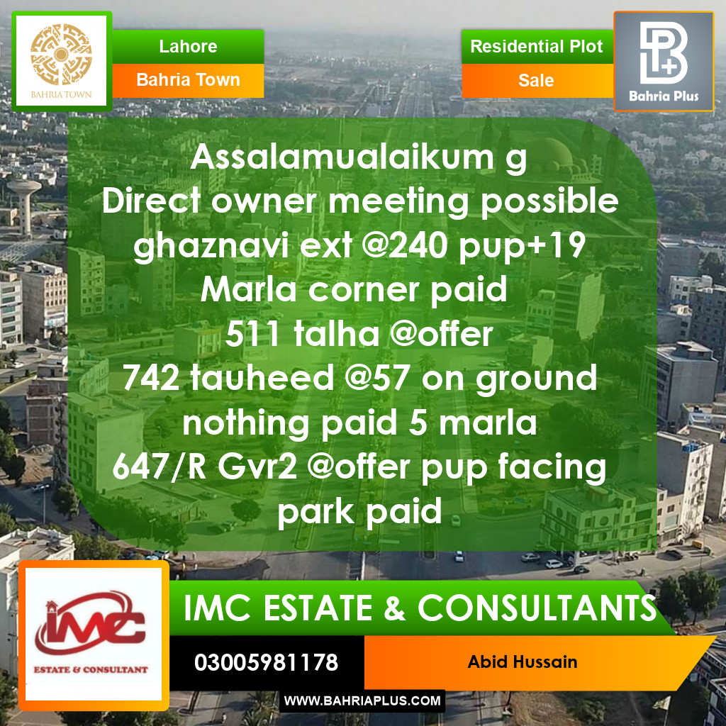 Residential Plot for Sale in Bahria Town, Lahore - (BP-368619)