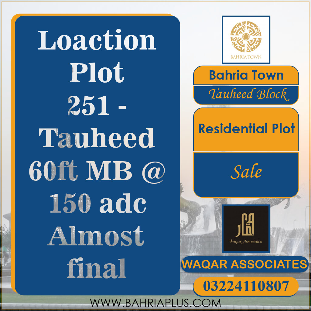 10 Marla Residential Plot for Sale in Sector F - Tauheed Block -  Bahria Town, Lahore - (BP-369346)