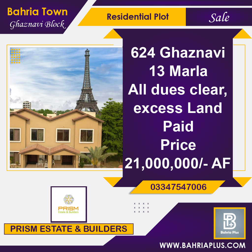 13 Marla Residential Plot for Sale in Sector F - Ghaznavi Block -  Bahria Town, Lahore - (BP-369350)