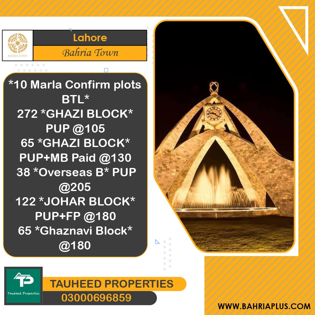 10 Marla Residential Plot for Sale in Bahria Town, Lahore - (BP-369366)