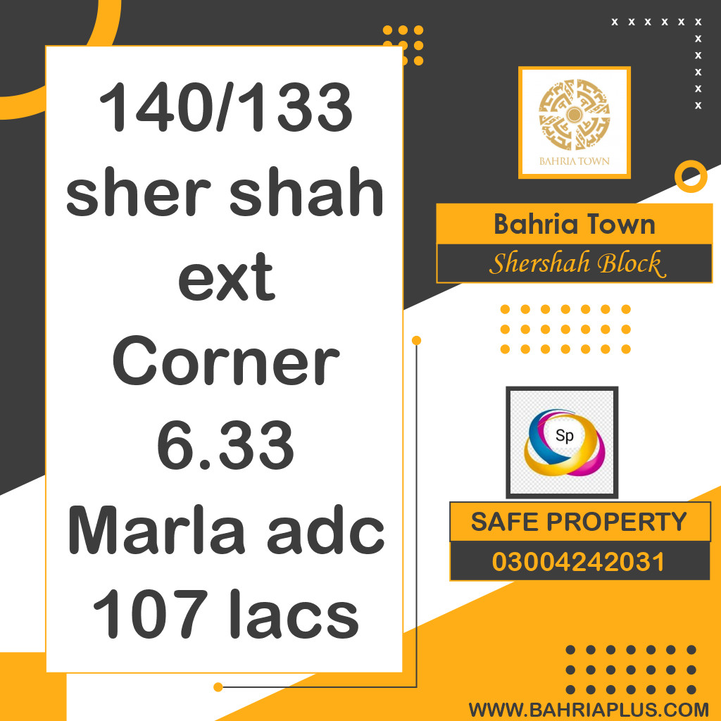 6.33 Marla Residential Plot for Sale in Sector F - Shershah Block -  Bahria Town, Lahore - (BP-369466)