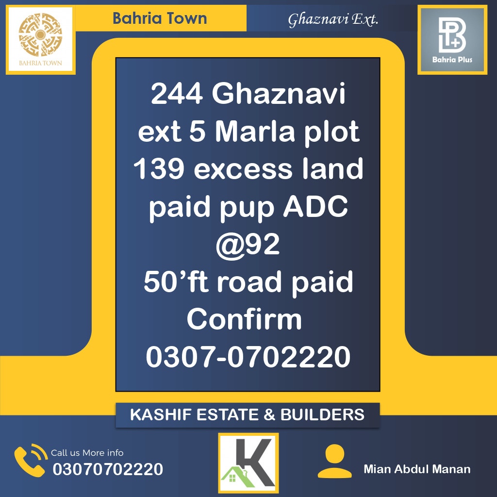 5 Marla Residential Plot for Sale in Sector F - Ghaznavi Ext. Block -  Bahria Town, Lahore - (BP-369482)