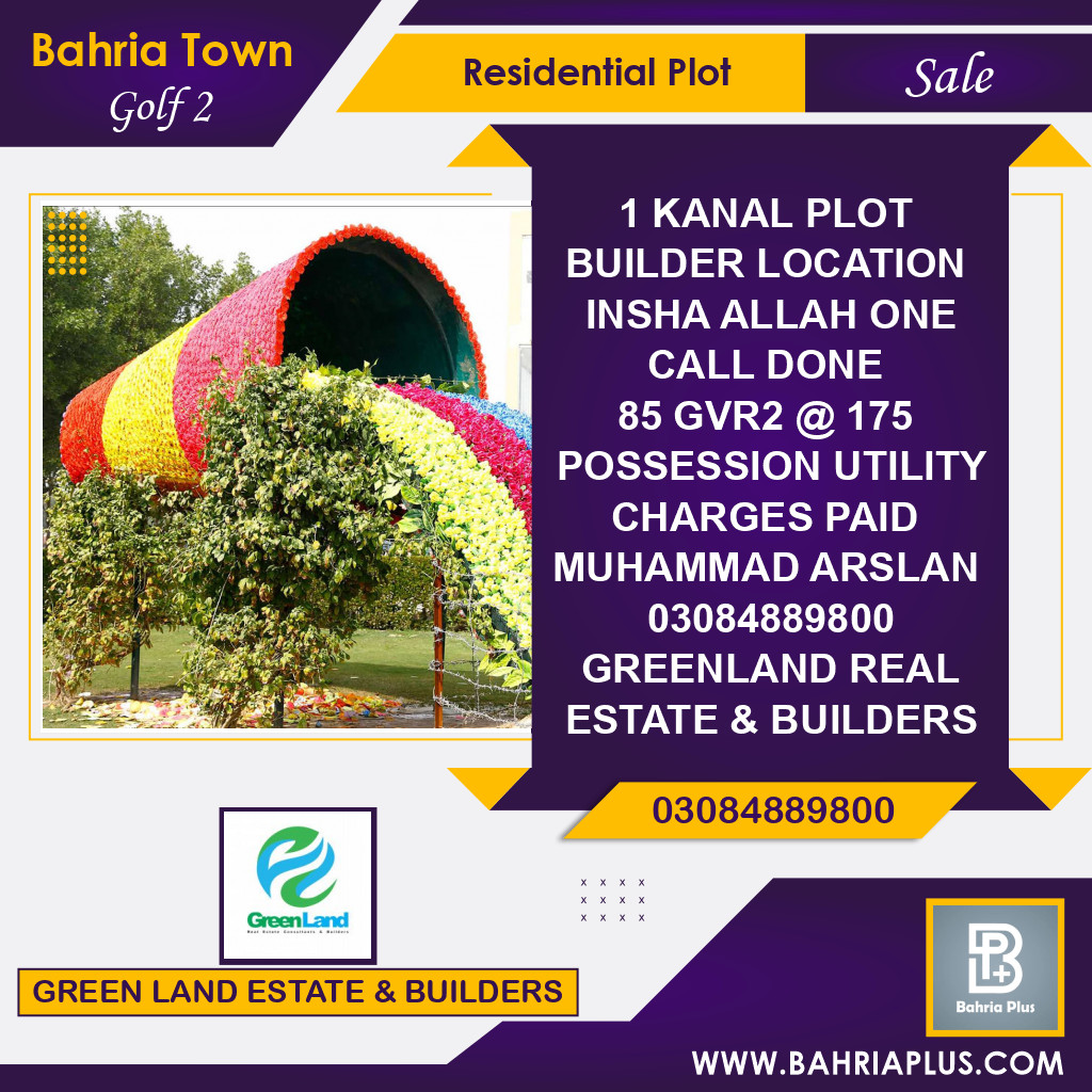 20 Marla Residential Plot for Sale in Golf Phase 2 -  Bahria Town, Lahore - (BP-369623)