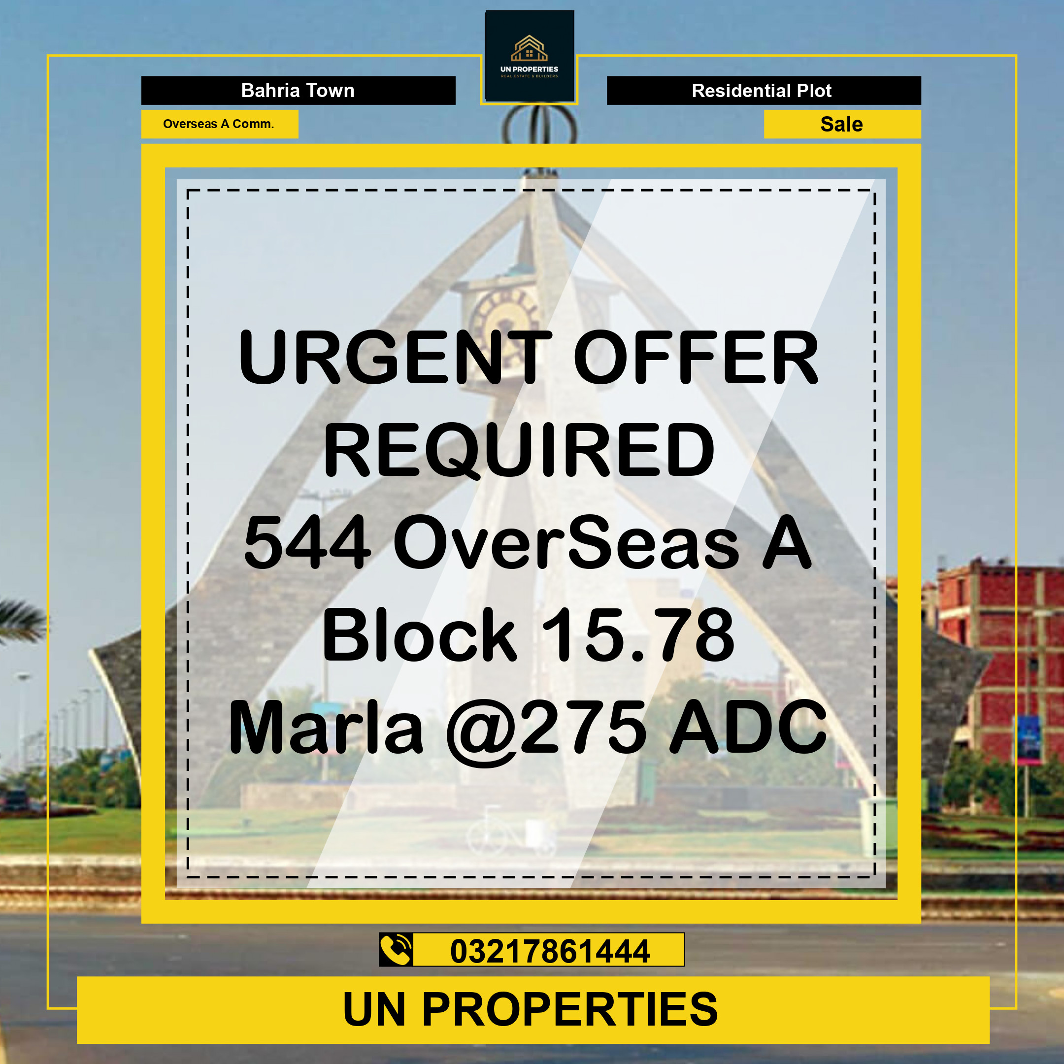 15.78 Marla Residential Plot for Sale in Overseas A / Awais Qarni Commercial -  Bahria Town, Lahore - (BP-369689)