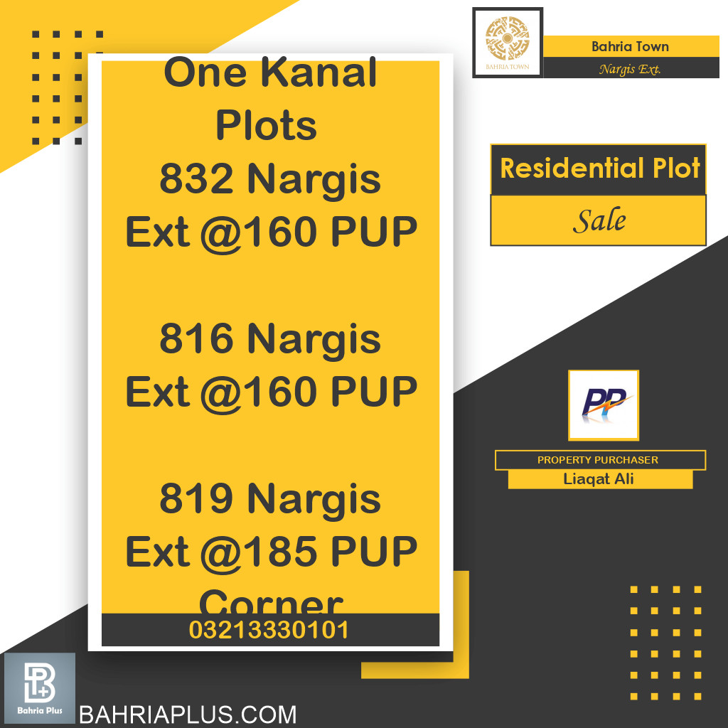 1 Kanal Residential Plot for Sale in Sector C - Nargis/Hussain Ext. -  Bahria Town, Lahore - (BP-369782)