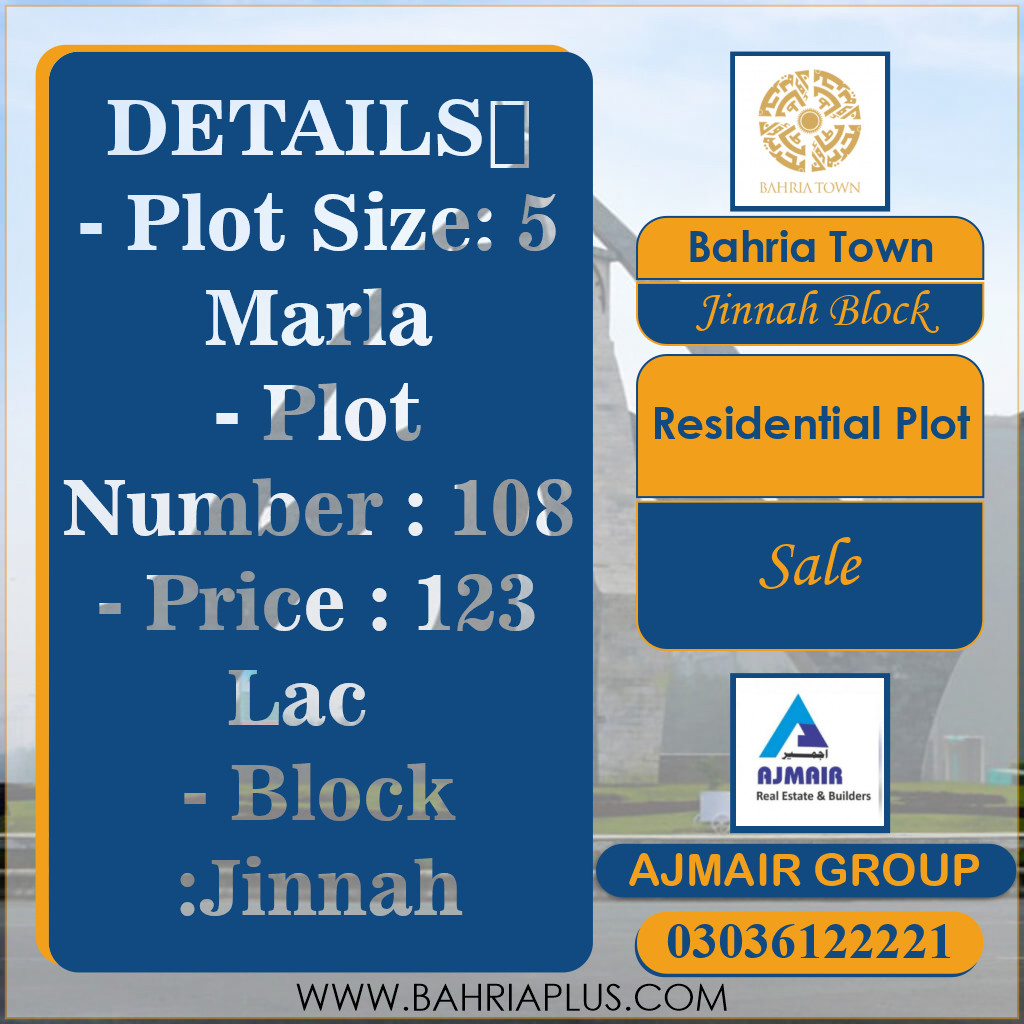 5 Marla Residential Plot for Sale in Sector E - Jinnah Block -  Bahria Town, Lahore - (BP-369911)