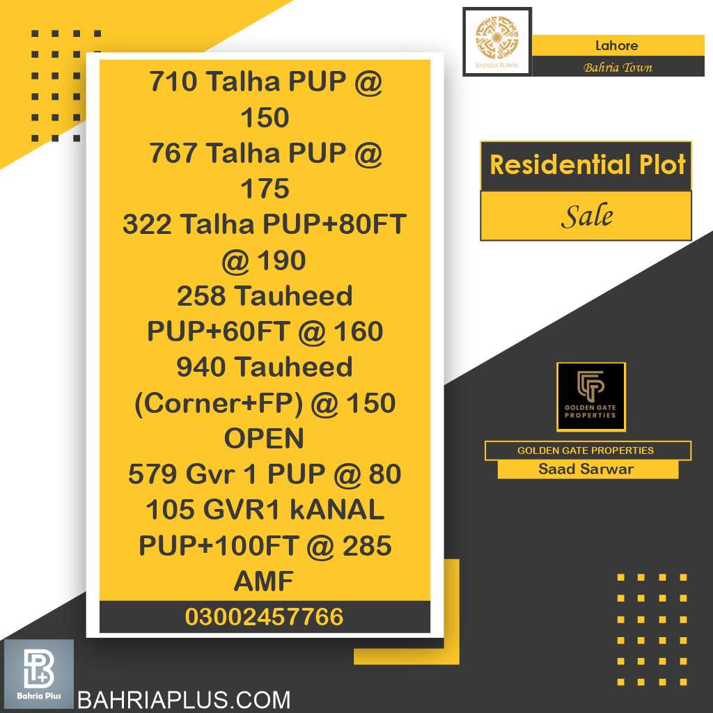 Residential Plot for Sale in Bahria Town, Lahore - (BP-370015)
