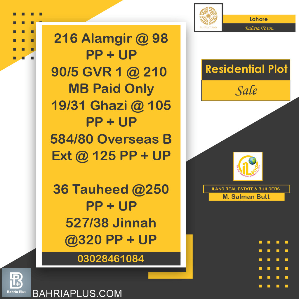 Residential Plot for Sale in Bahria Town, Lahore - (BP-370150)