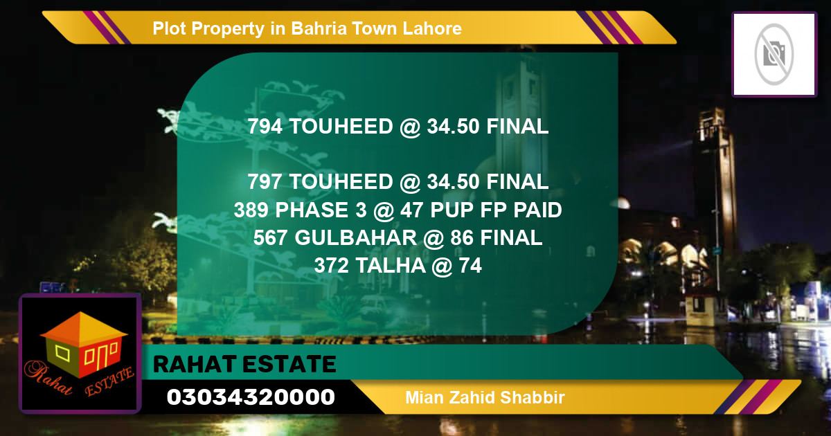 Residential Plot for Sale in Bahria Town, Lahore - (BP-37016)