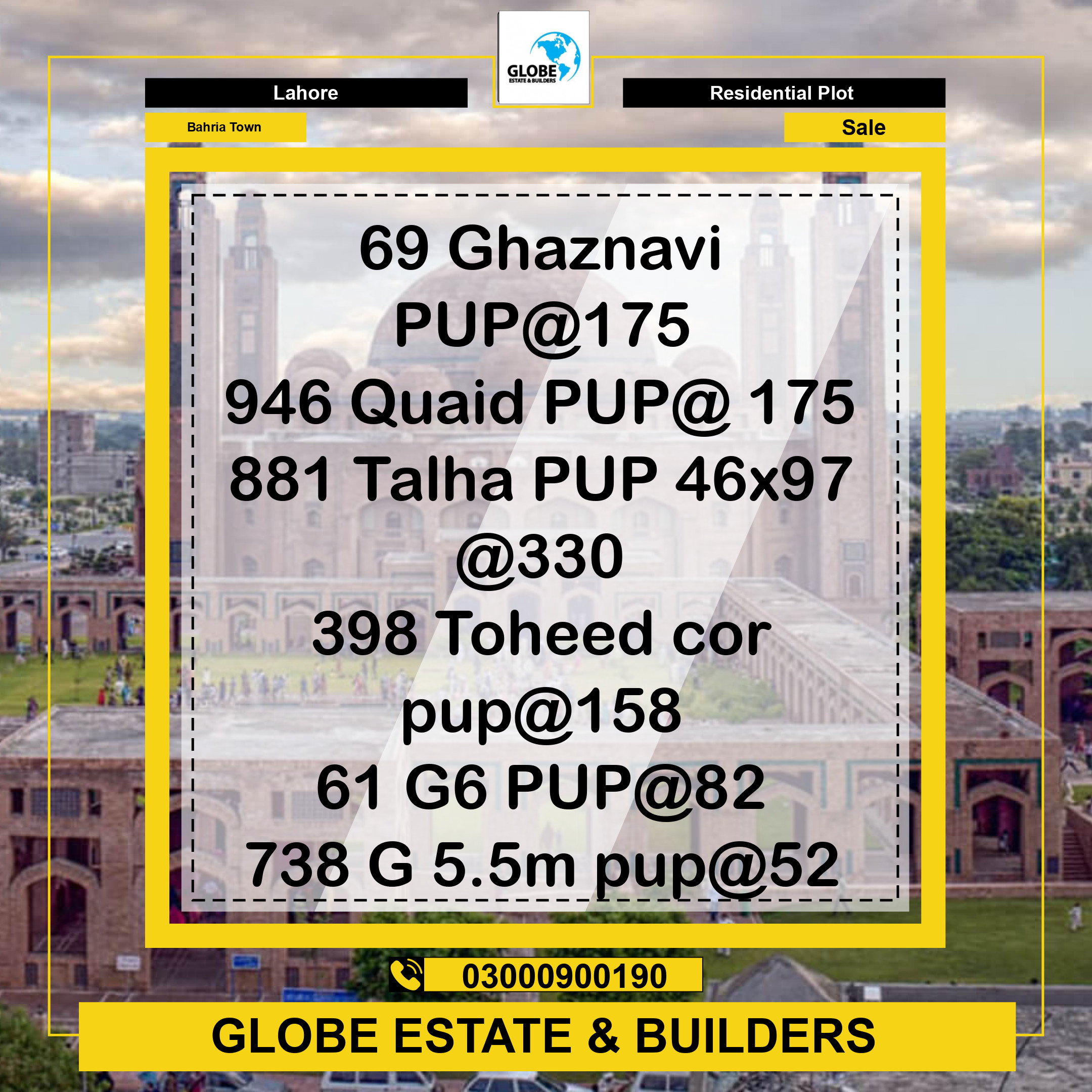 Residential Plot for Sale in Bahria Town, Lahore - (BP-370174)