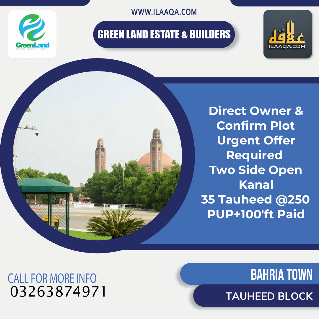 1 Kanal Residential Plot for Sale in Sector F - Tauheed Block -  Bahria Town, Lahore - (BP-370240)