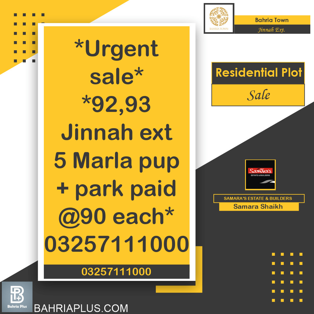 5 Marla Residential Plot for Sale in Sector E - Jinnah Ext. Block -  Bahria Town, Lahore - (BP-370298)