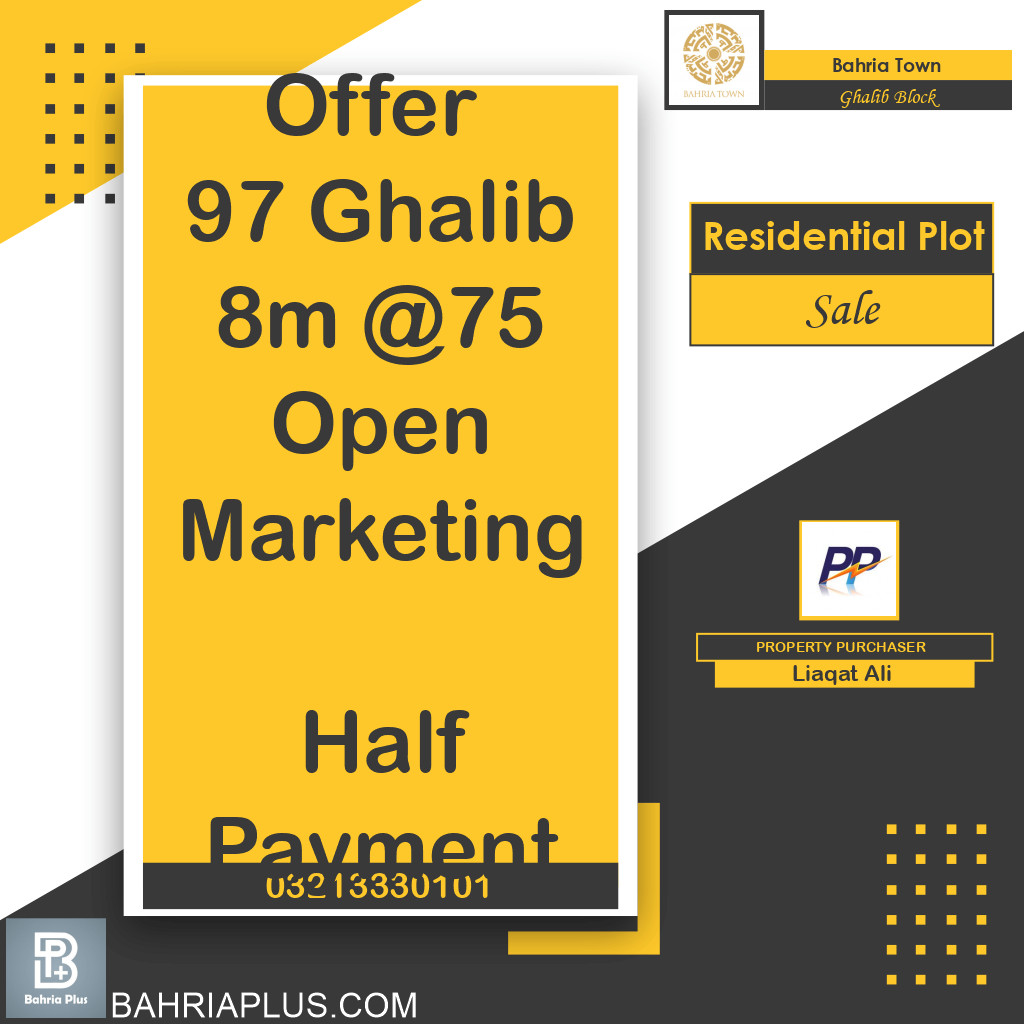 8 Marla Residential Plot for Sale in Sector H - Ghalib Block -  Bahria Town, Lahore - (BP-370485)