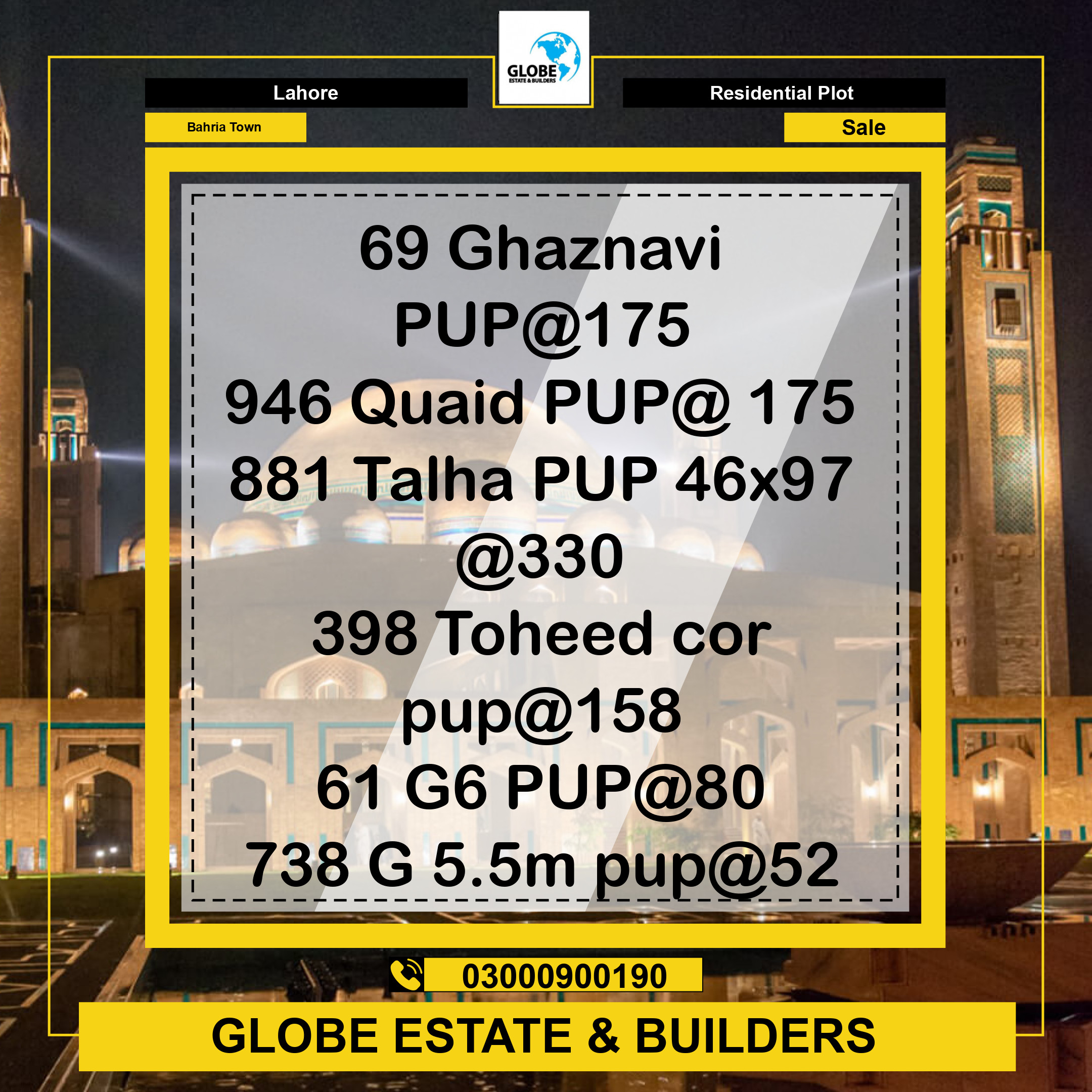 Residential Plot for Sale in Bahria Town, Lahore - (BP-370590)
