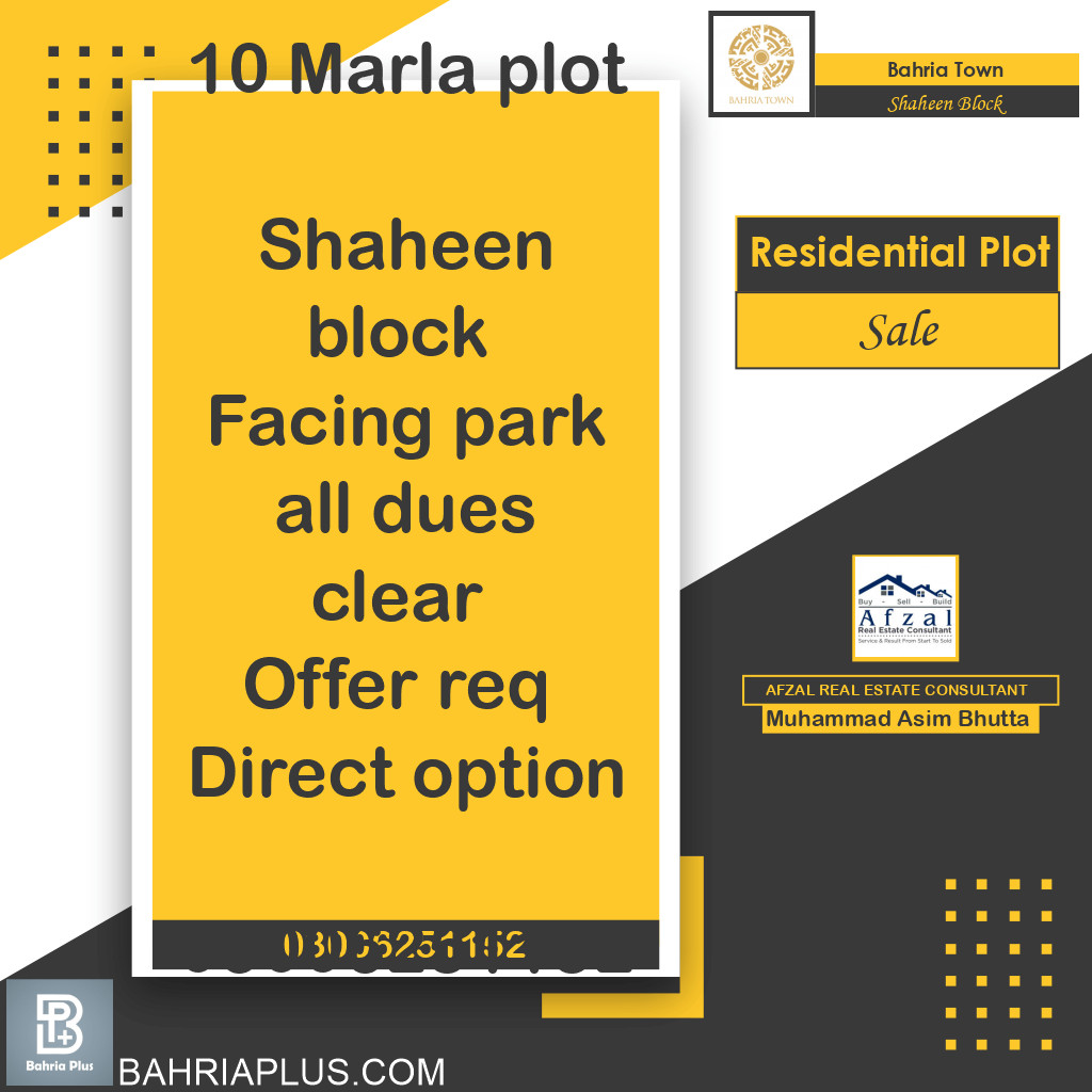 10 Marla Residential Plot for Sale in Sector B - Shaheen Block -  Bahria Town, Lahore - (BP-370617)