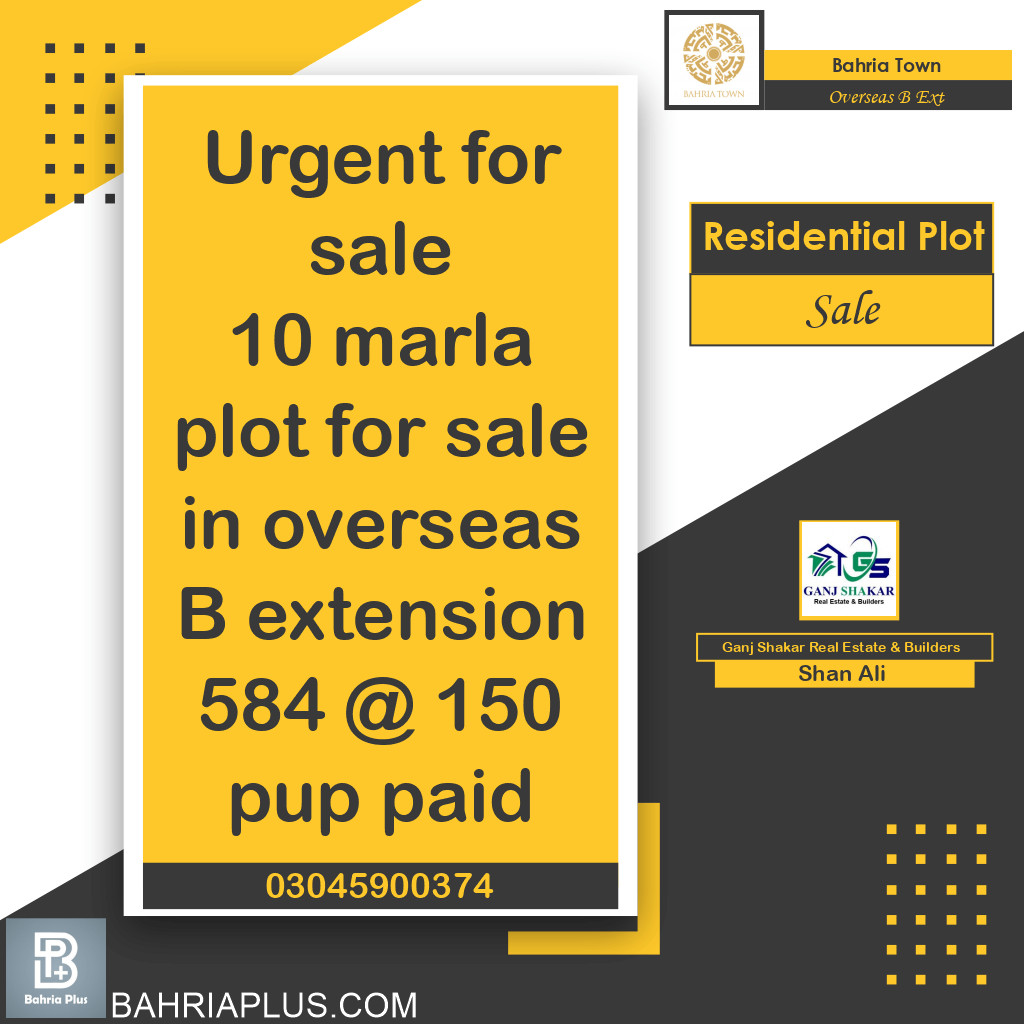 10 Marla Residential Plot for Sale in Overseas B Ext -  Bahria Town, Lahore - (BP-370622)