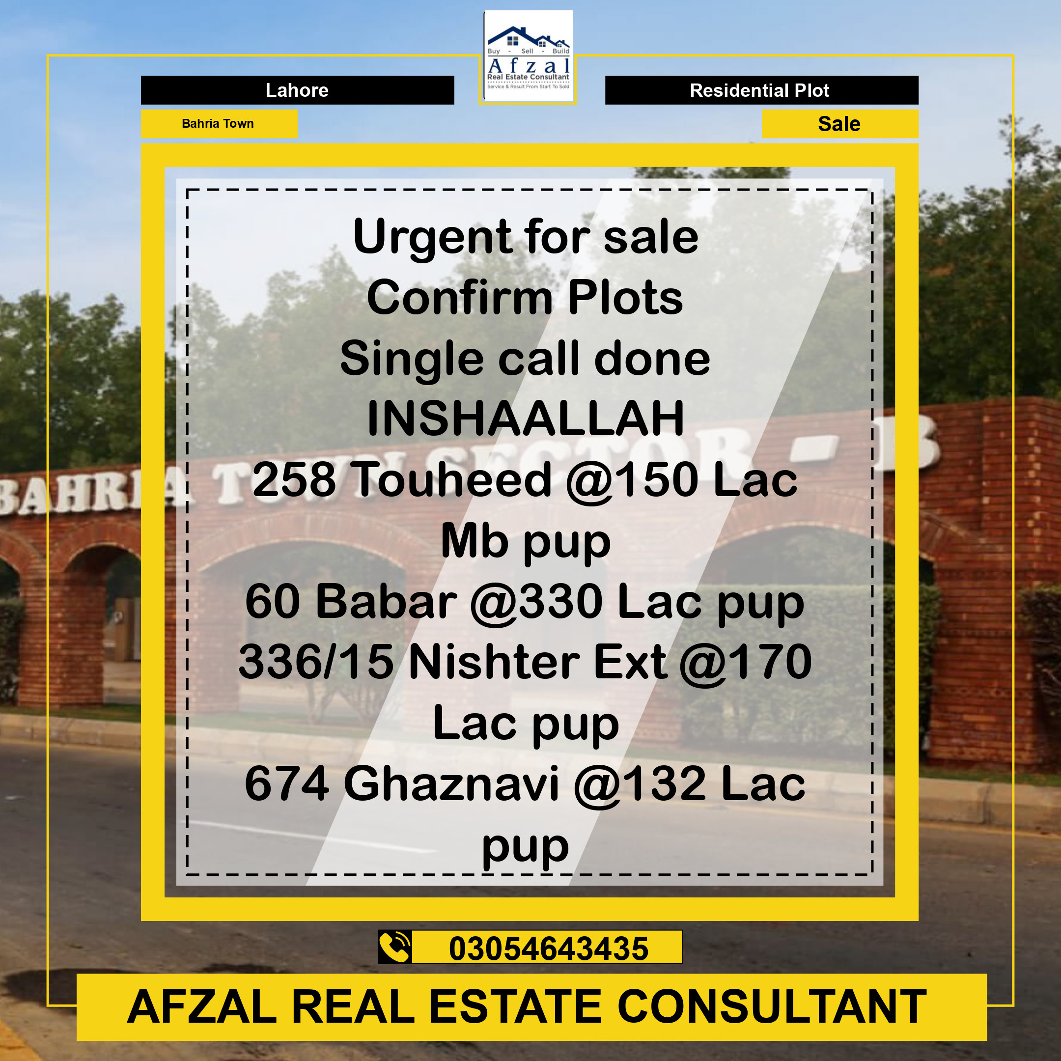 Residential Plot for Sale in Bahria Town, Lahore - (BP-370845)