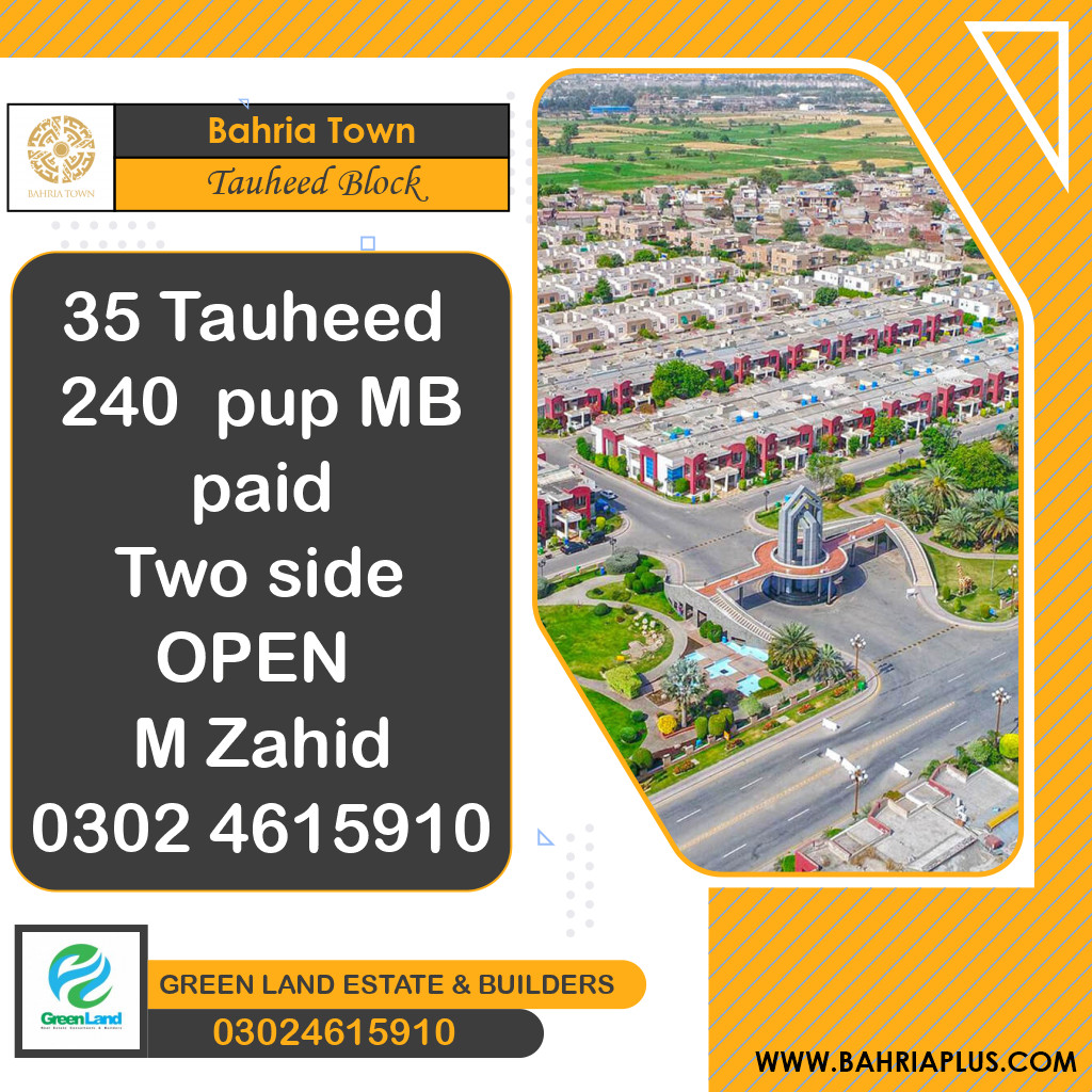 20 Kanal Residential Plot for Sale in Sector F - Tauheed Block -  Bahria Town, Lahore - (BP-371131)